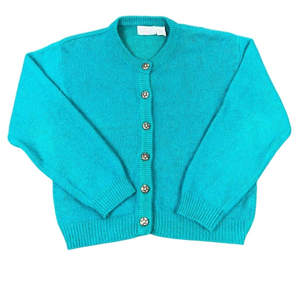 Vintage Honors Cardigan Sweater Size M Silk Blend Teal Green Button Down